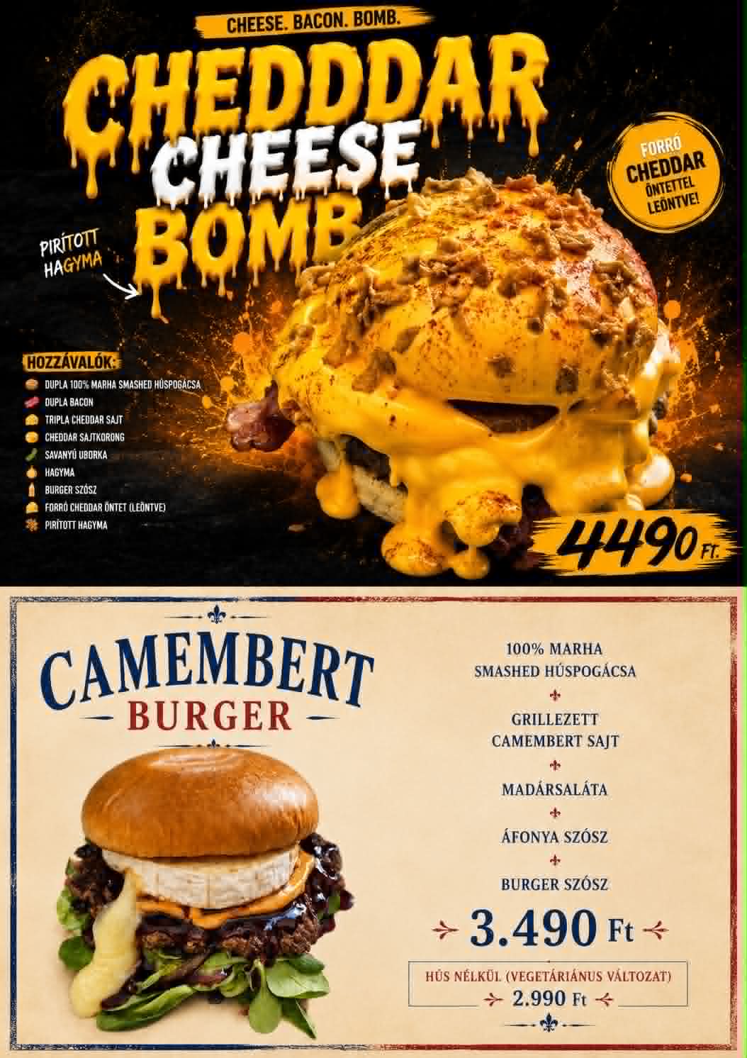 Cheddar Cheese Bomb & Camembert Burger promóció